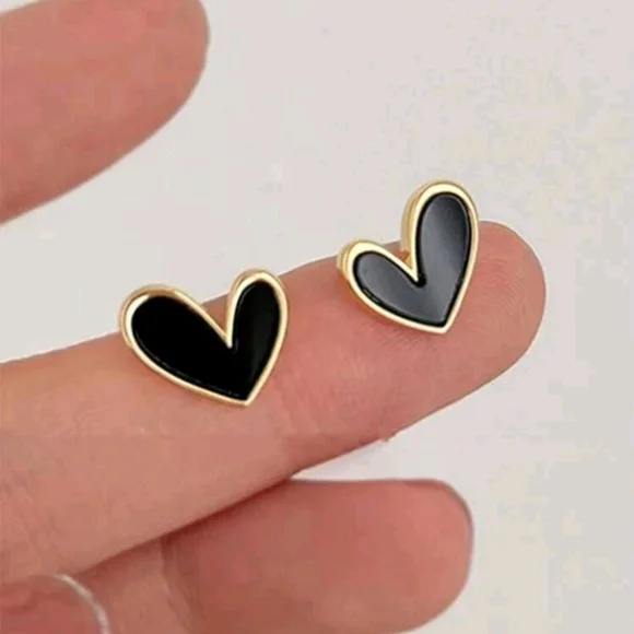 Mini Black Hearts with Gold Accent Stud Posts - Picture 3 of 3